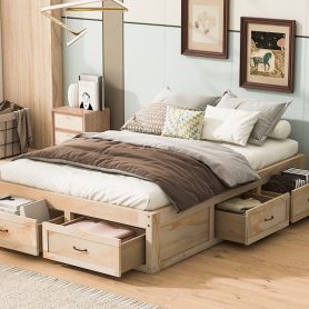 Full Size Platform Bed with 6 Storage Drawers