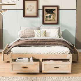 Full Size Platform Bed with 6 Storage Drawers
