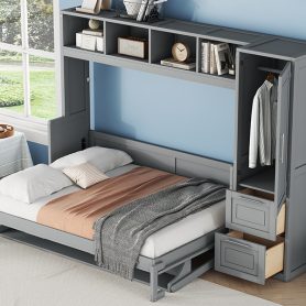 Full Size Murphy Bed Wall Bed with Closet and Drawers