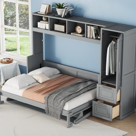 Full Size Murphy Bed Wall Bed with Closet and Drawers