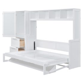 Queen Size Murphy Bed Wall Bed with Closet and Drawers