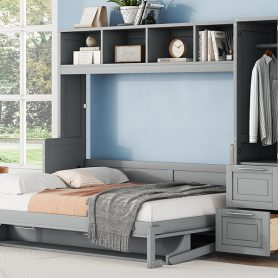 Full Size Murphy Bed Wall Bed with Closet and Drawers