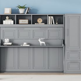 Full Size Murphy Bed Wall Bed with Closet and Drawers