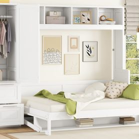 Queen Size Murphy Bed Wall Bed with Closet and Drawers