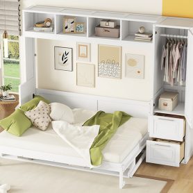 Queen Size Murphy Bed Wall Bed with Closet and Drawers