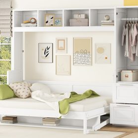 Queen Size Murphy Bed Wall Bed with Closet and Drawers