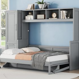 Full Size Murphy Bed Wall Bed with Closet and Drawers