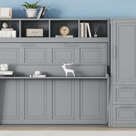 Full Size Murphy Bed Wall Bed with Closet and Drawers
