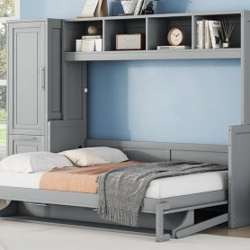 Full Size Murphy Bed Wall Bed with Closet and Drawers