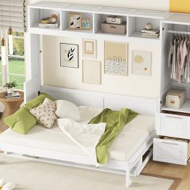 Queen Size Murphy Bed Wall Bed with Closet and Drawers