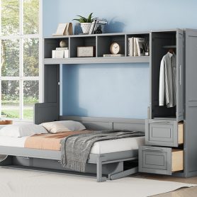 Full Size Murphy Bed Wall Bed with Closet and Drawers
