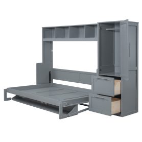 Full Size Murphy Bed Wall Bed with Closet and Drawers