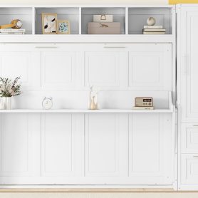 Queen Size Murphy Bed Wall Bed with Closet and Drawers