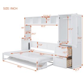Queen Size Murphy Bed Wall Bed with Closet and Drawers