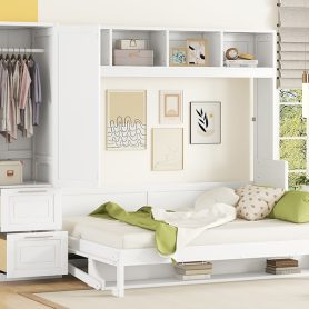 Queen Size Murphy Bed Wall Bed with Closet and Drawers