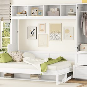 Queen Size Murphy Bed Wall Bed with Closet and Drawers