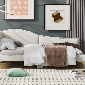 Twin Size Upholstered Daybed With Headboard And Armrest, Support Legs