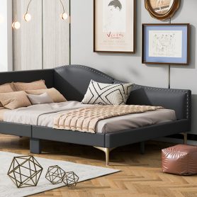 Full Size Upholstered Daybed With Headboard And Armrest, Support Legs