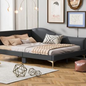 Full Size Upholstered Daybed With Headboard And Armrest, Support Legs