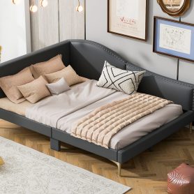 Full Size Upholstered Daybed With Headboard And Armrest, Support Legs