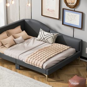 Full Size Upholstered Daybed With Headboard And Armrest, Support Legs