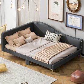 Full Size Upholstered Daybed With Headboard And Armrest, Support Legs