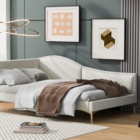 Twin Size Upholstered Daybed With Headboard And Armrest, Support Legs