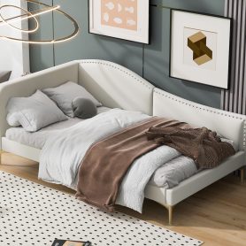 Twin Size Upholstered Daybed With Headboard And Armrest, Support Legs