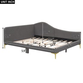 Full Size Upholstered Daybed With Headboard And Armrest, Support Legs