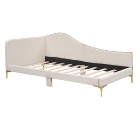 Twin Size Upholstered Daybed With Headboard And Armrest, Support Legs