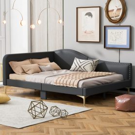 Full Size Upholstered Daybed With Headboard And Armrest, Support Legs