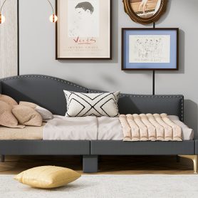 Full Size Upholstered Daybed With Headboard And Armrest, Support Legs