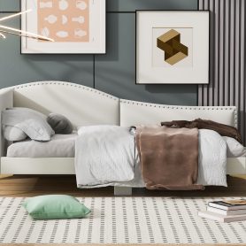 Twin Size Upholstered Daybed With Headboard And Armrest, Support Legs