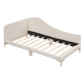 Twin Size Upholstered Daybed With Headboard And Armrest, Support Legs