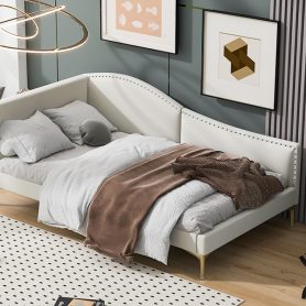 Twin Size Upholstered Daybed With Headboard And Armrest, Support Legs