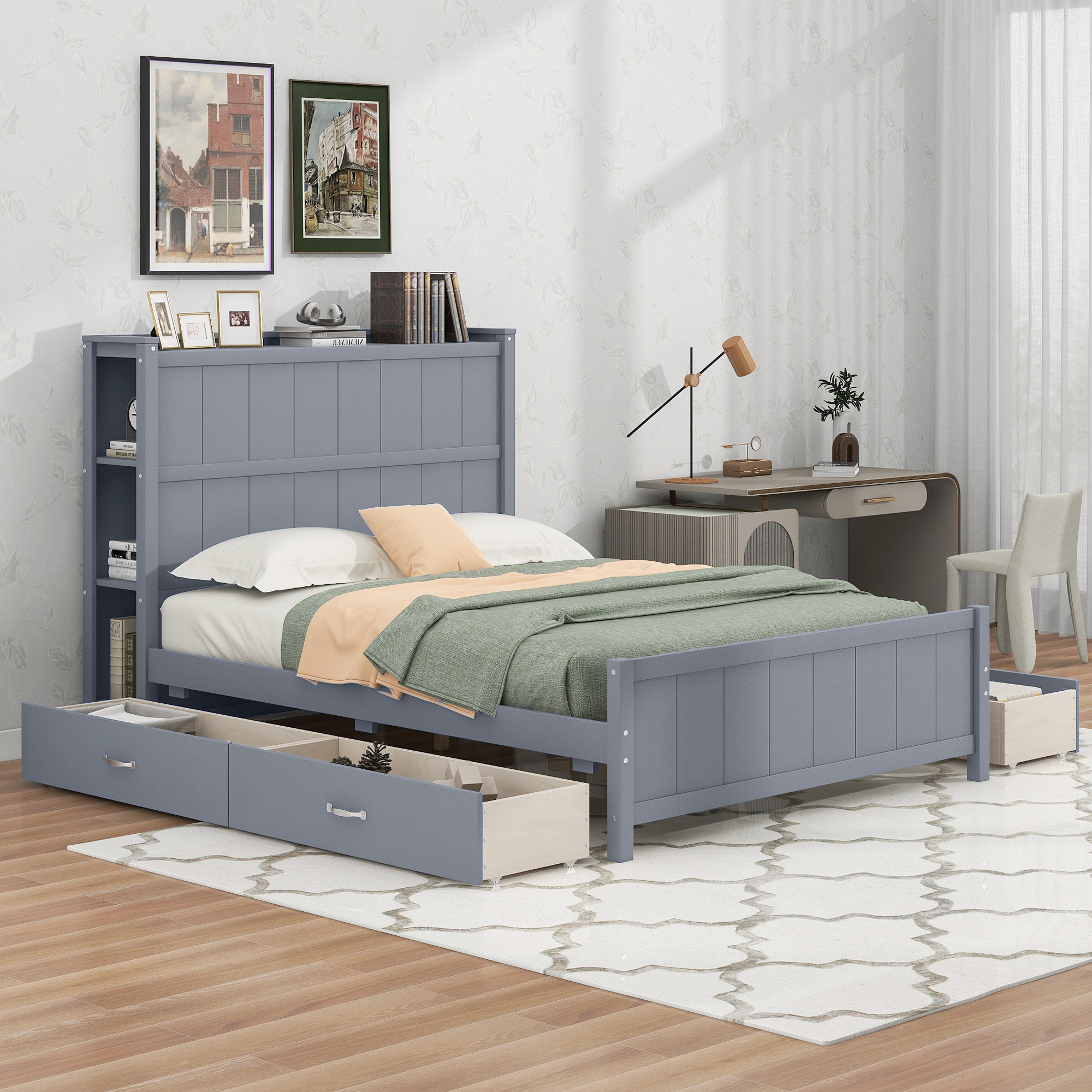 Assembly Instruction For SM001017AAE 2 Full Size Platform Bed with Drawers and Storage Shelves