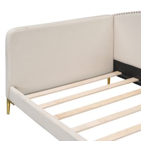 Twin Size Upholstered Daybed With Headboard And Armrest, Support Legs
