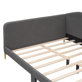 Full Size Upholstered Daybed With Headboard And Armrest, Support Legs