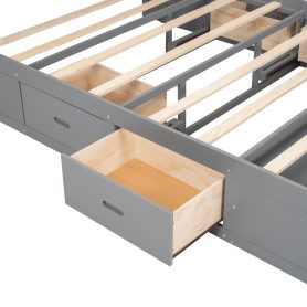 Wood Queen Size Platform Bed With Storage Headboard, Shoe Rack And 4 Drawers