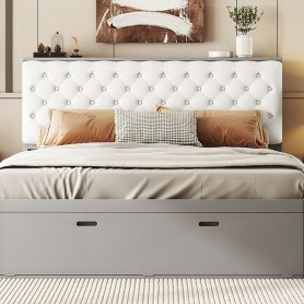 Wood Queen Size Platform Bed With Storage Headboard, Shoe Rack And 4 Drawers