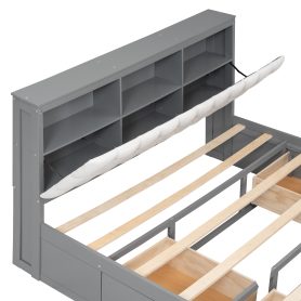 Wood Queen Size Platform Bed With Storage Headboard, Shoe Rack And 4 Drawers