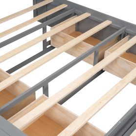 Wood Queen Size Platform Bed With Storage Headboard, Shoe Rack And 4 Drawers