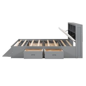 Wood Queen Size Platform Bed With Storage Headboard, Shoe Rack And 4 Drawers