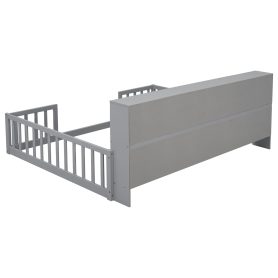 Full Size Floor Bed With Bedside Bookcase, Shelves and Guardrails