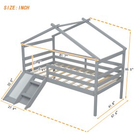 Twin Low Loft House Bed with Slide, Ladder, Safety Guardrails