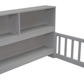 Full Size Floor Bed With Bedside Bookcase, Shelves and Guardrails
