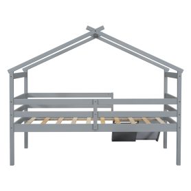 Twin Low Loft House Bed with Slide, Ladder, Safety Guardrails