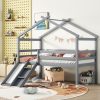 Twin Low Loft House Bed with Slide, Ladder, Safety Guardrails