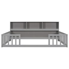 Full Size Floor Bed With Bedside Bookcase, Shelves and Guardrails