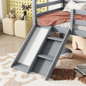 Twin Low Loft House Bed with Slide, Ladder, Safety Guardrails